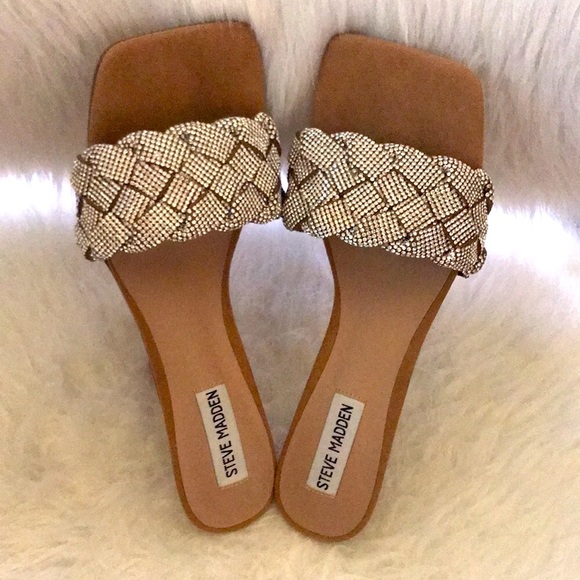 Steve Madden Jazlin Rhinestone Square Open Toe Stiletto Mule Heeled Sandal - Picture 16 of 16